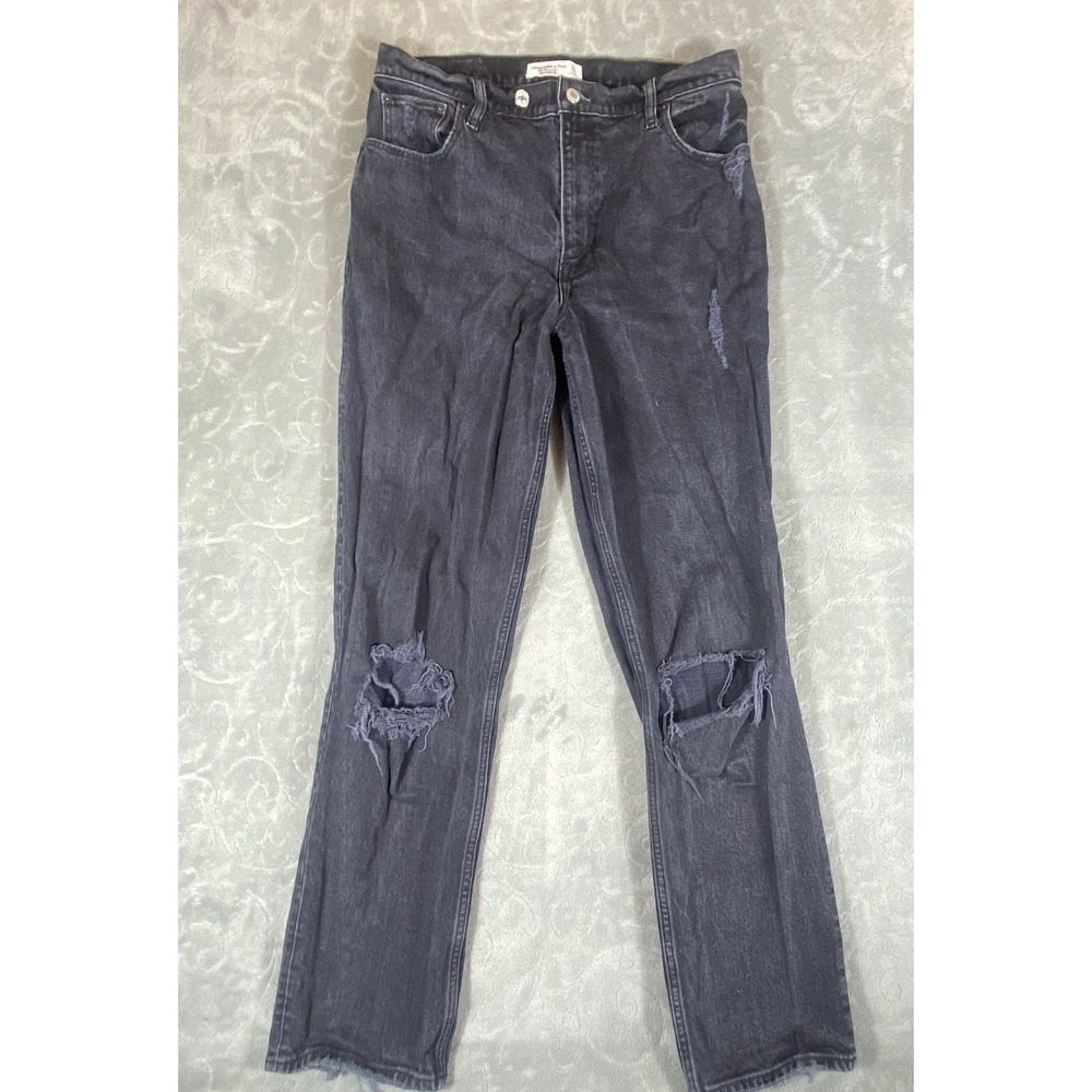 Abercrombie & Fitch 90s Straight Jeans Womens 12/31 Ultra High Rise Rips Fringe